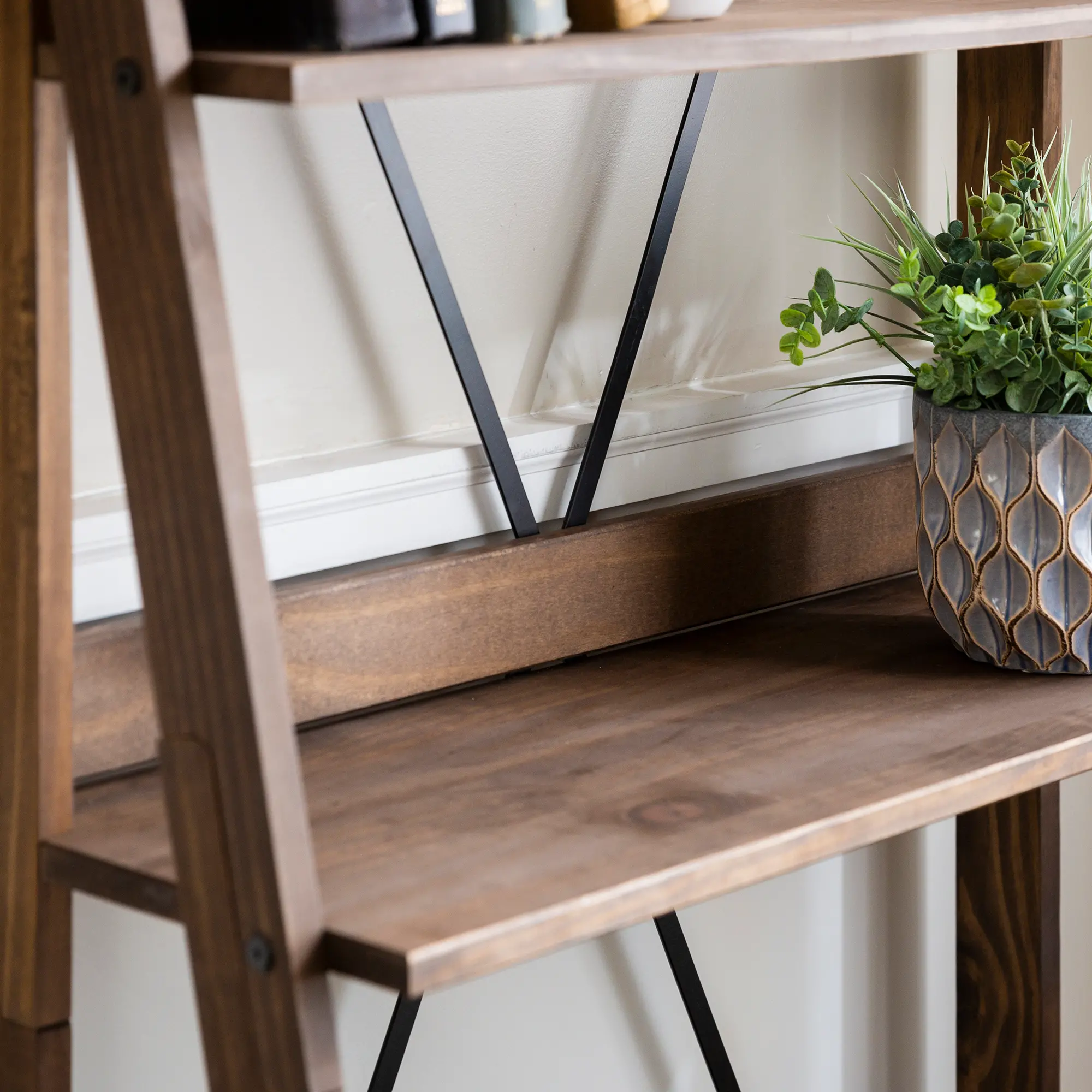 BS68FRSWBR 68 Solid Wood Ladder Bookshelf - Brown-2