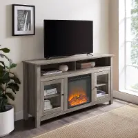 W58FP18HBGW Transitional Fireplace Glass Wood 58 Inch TV Stand - Grey Wash