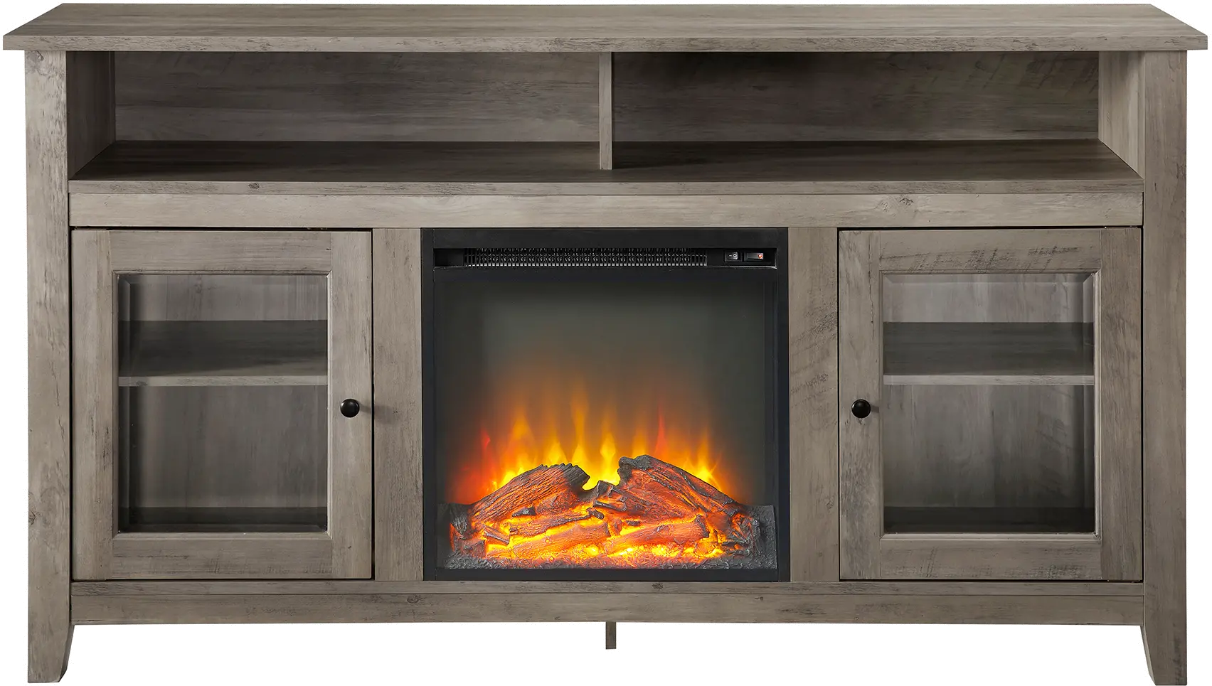 W58FP18HBGW Transitional Fireplace Glass Wood 58 Inch TV Stand - Grey Wash-2