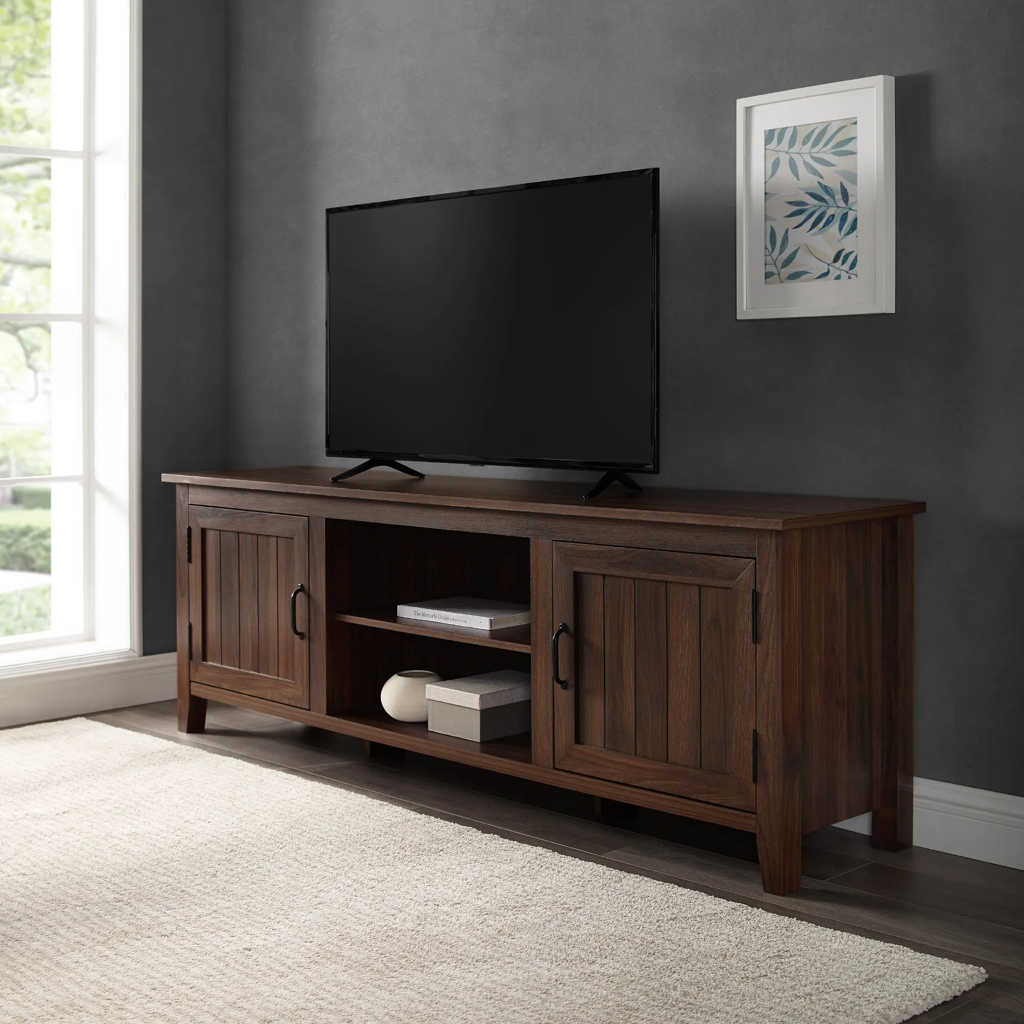 W70CS2DDW 70 Modern Farmhouse Wood TV Stand - Essential-1