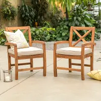 OWXB2BR Natural X-Back Outdoor Patio Chairs with Cushions, set of 2 - Crosswinds