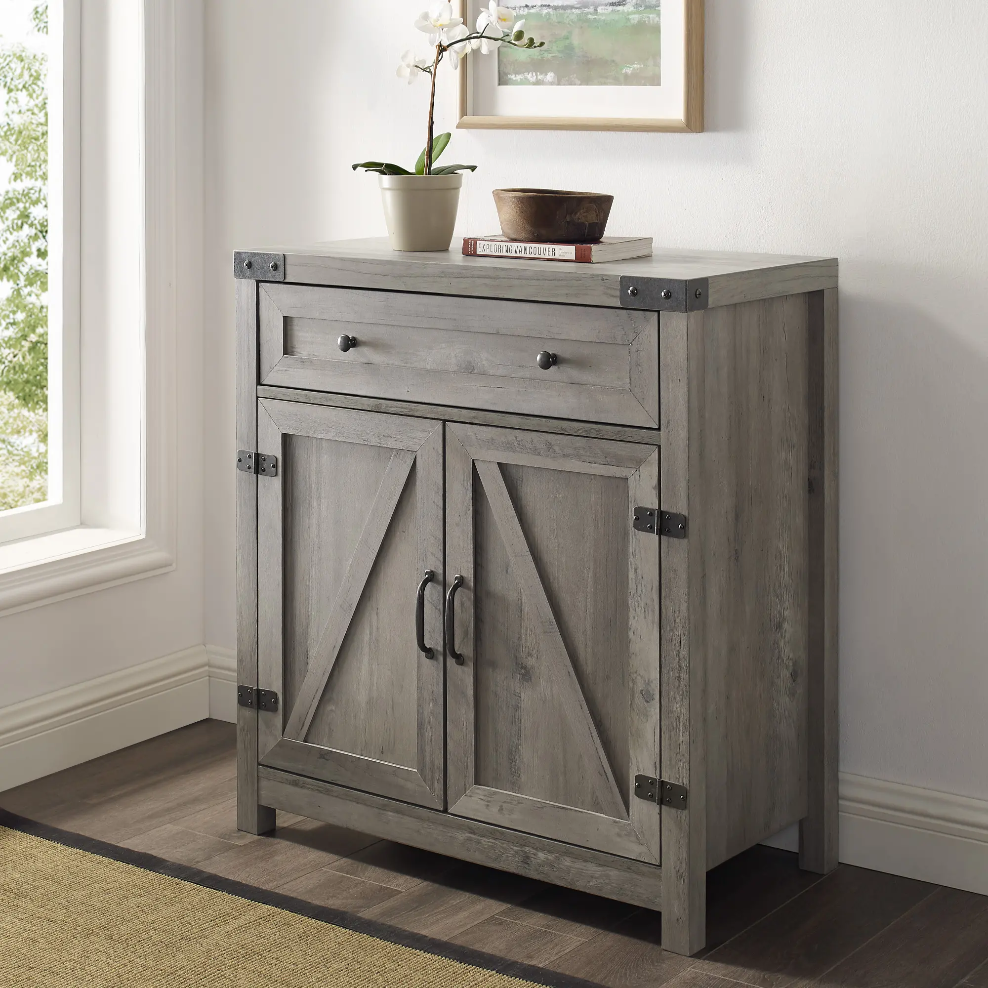 AF30BDGW Farmhouse Barn Door Accent Cabinet - Farmhouse-1