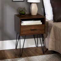 AF18CRFSTDW Dark Walnut Modern Single Drawer Hairpin Leg Side Table