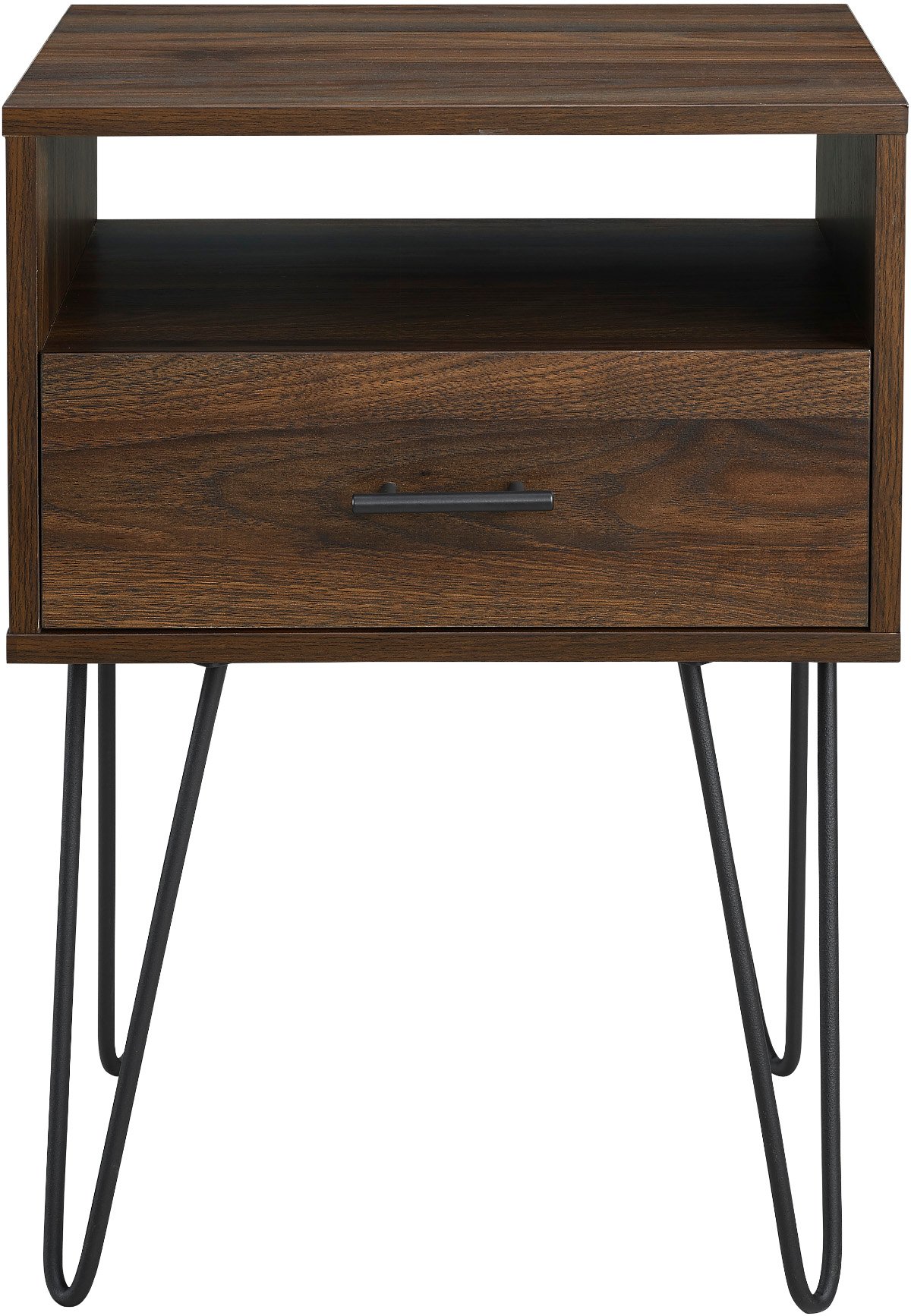 AF18CRFSTDW Dark Walnut Modern Single Drawer Hairpin Leg Side Table-3