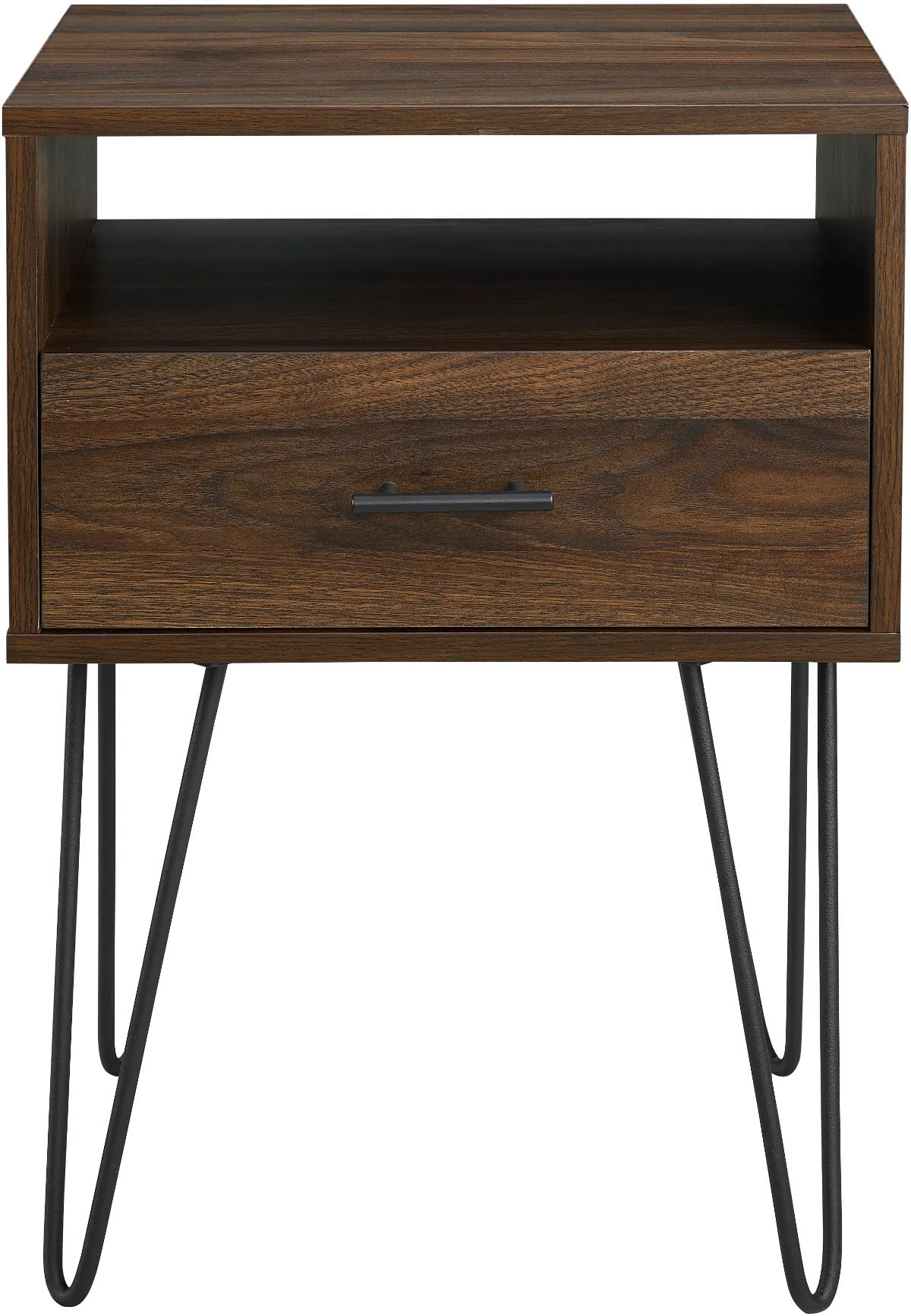 AF18CRFSTDW Dark Walnut Modern Single Drawer Hairpin Leg Side Table-3
