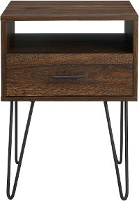AF18CRFSTDW Dark Walnut Modern Single Drawer Hairpin Leg Side Table-3