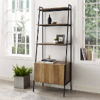 Reclaimed Barnwood 72 Inch Modern Ladder Bookcase with Cabinet - Arlo