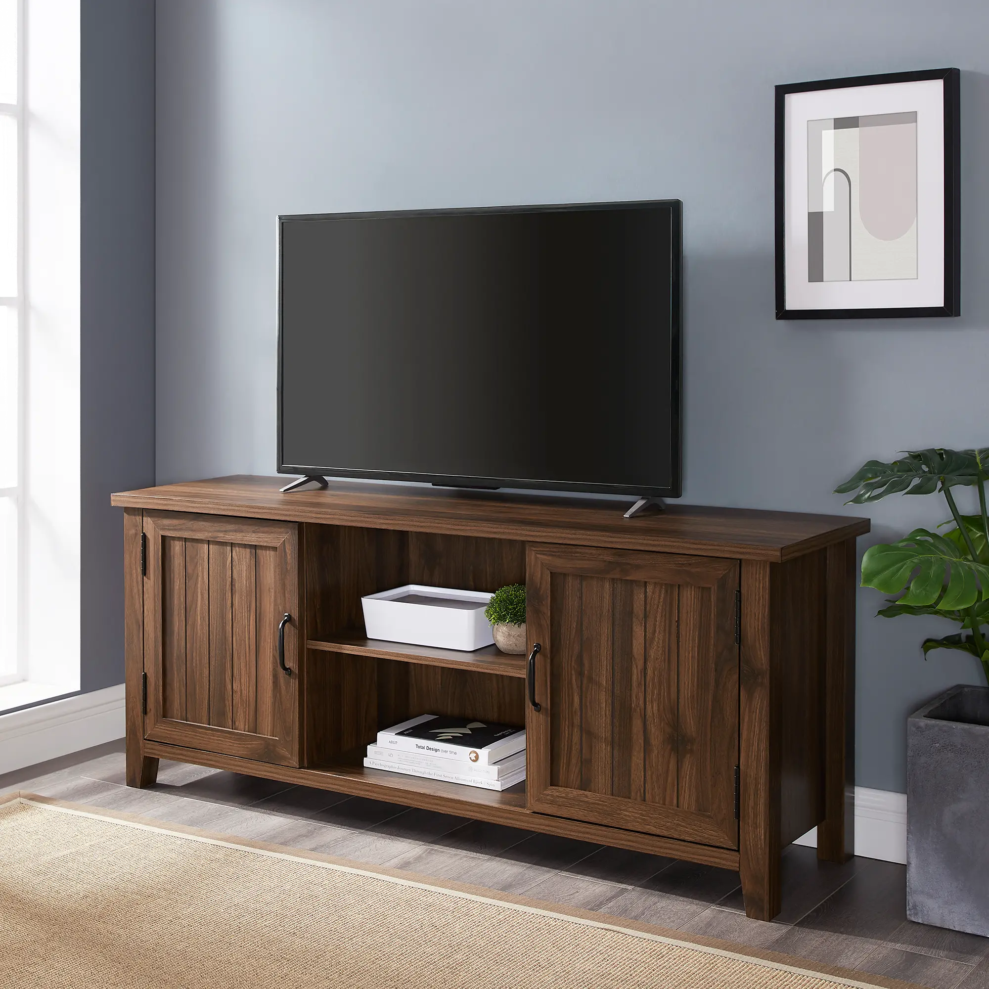 W58CS2DDW 58 Modern Farmhouse TV Stand - Dark Walnut-1