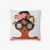 White and Multi Color Throw Pillow with Girl in Glasses