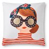 White and Multi-Color Throw Pillow with Redhead and Glasses