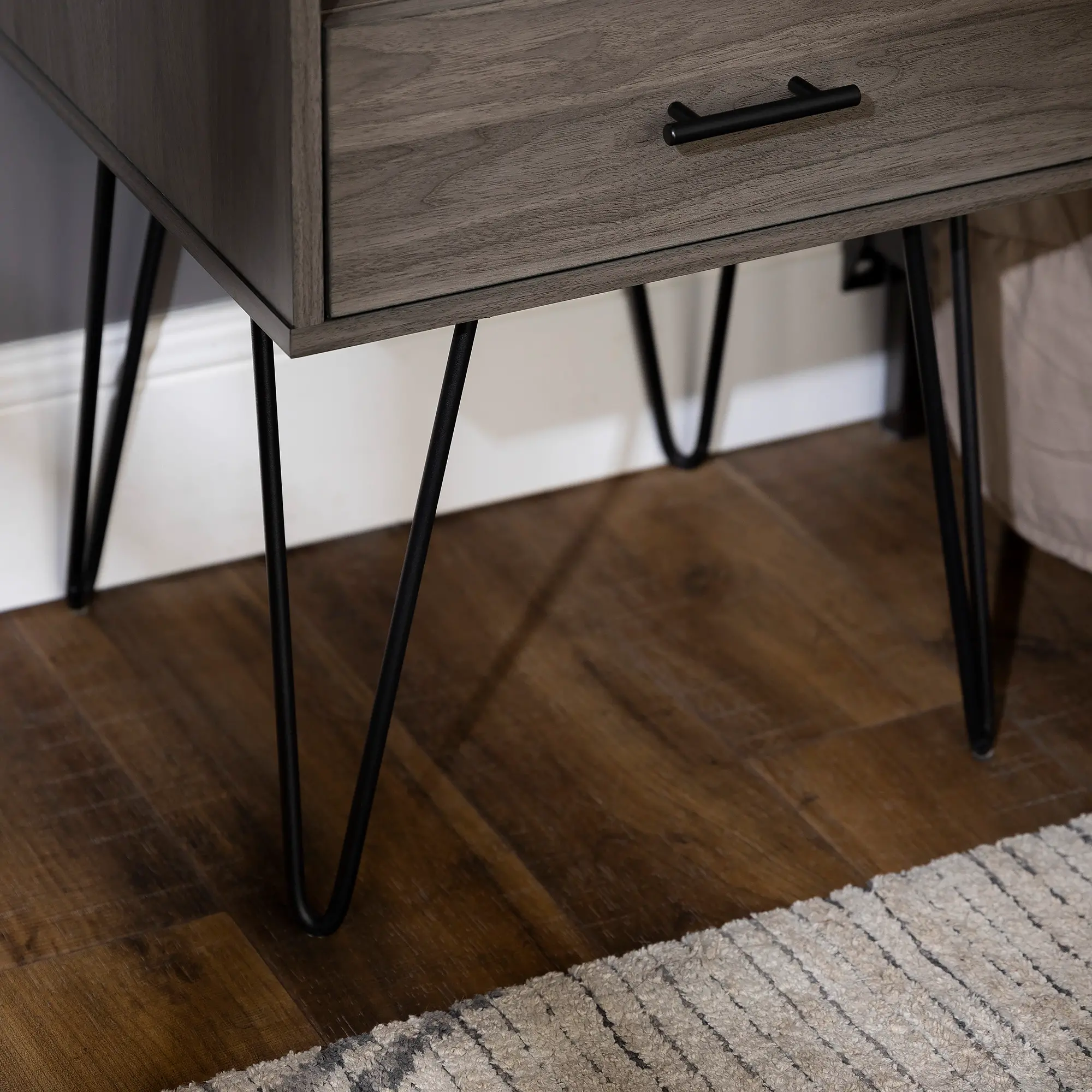 AF18CRFSTSG Modern Gray Single Drawer Hairpin Leg Nightstand-2