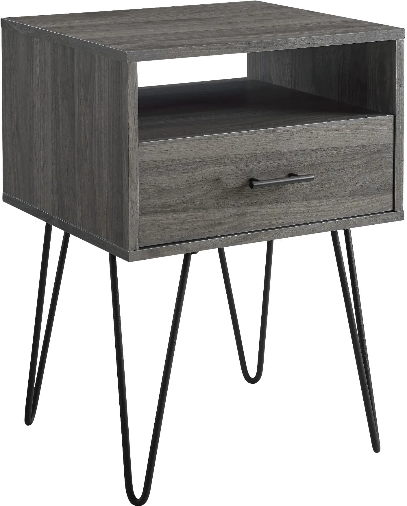 AF18CRFSTSG Modern Gray Single Drawer Hairpin Leg Nightstand-3
