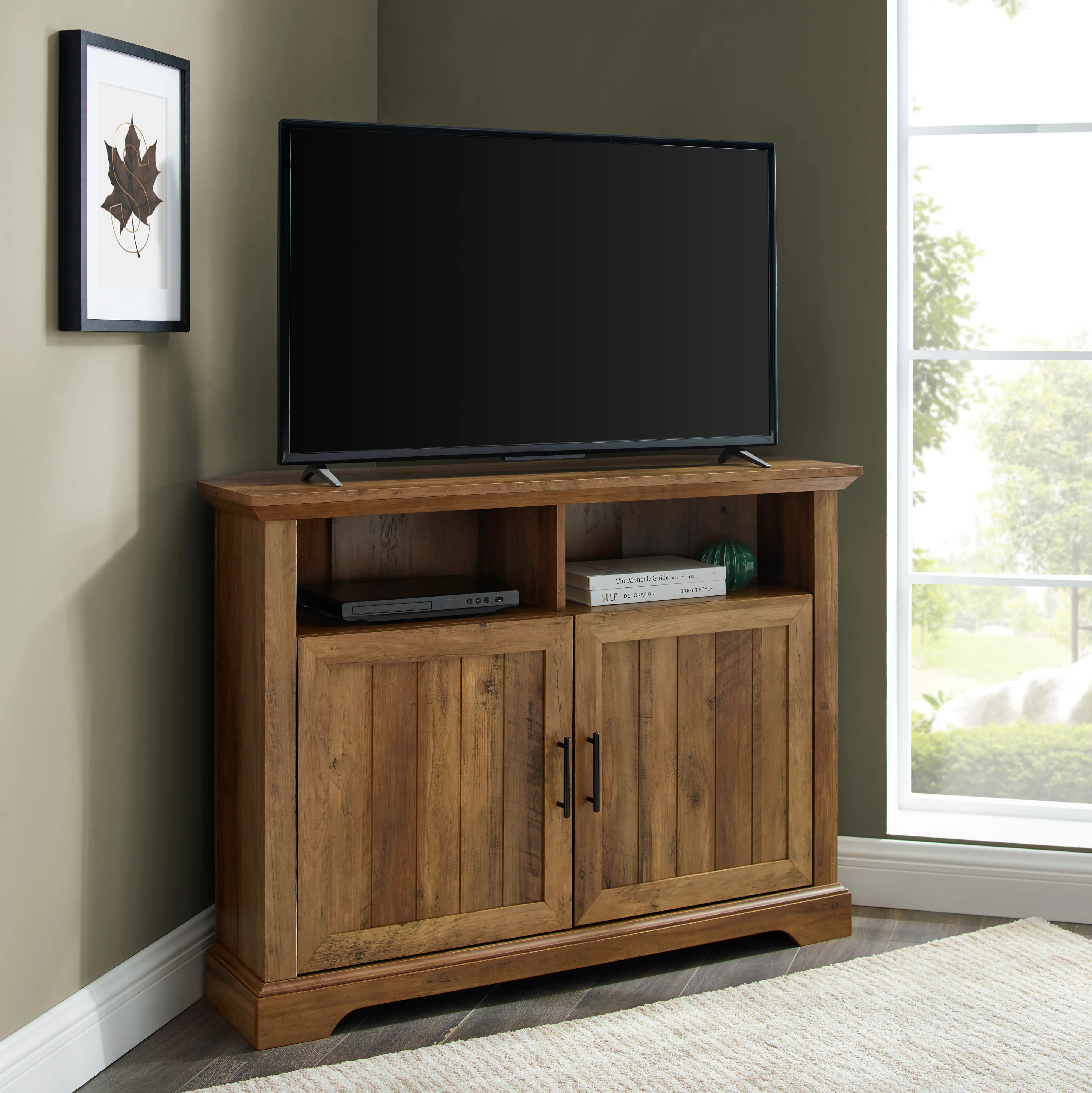 W44CMCR2DRO Grooved Door Corner 44 Inch TV Console - Columbus-1