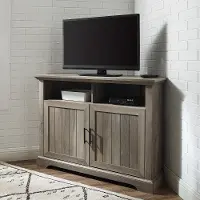 W44CMCR2DGW Gray Stone 44 Grooved Door Corner TV Console - Columbus
