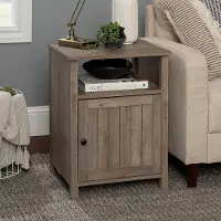 AF18CRASTGW Washed Gray Grooved Door Side Table - Coastal Farmhouse