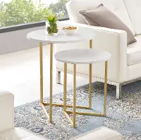 AFVICNSTMW White and Gold 2-Piece V-Leg Nesting Side Tables - Modern Glam