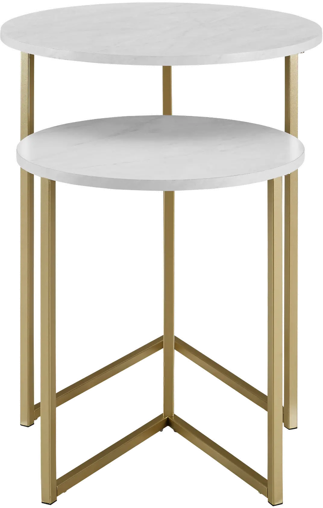 AFVICNSTMW White and Gold 2-Piece V-Leg Nesting Side Tables - Modern Glam-3