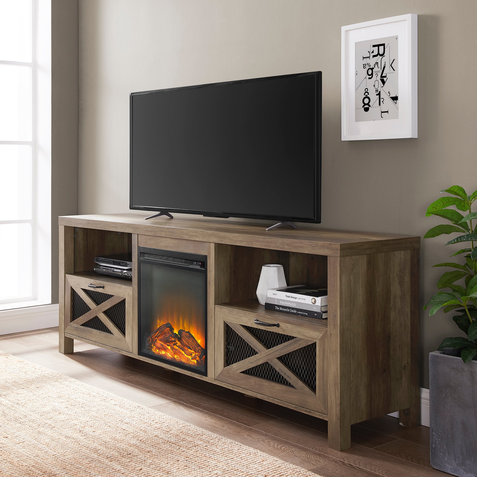 W70FPABRO 70 Brown Fireplace Stand-1