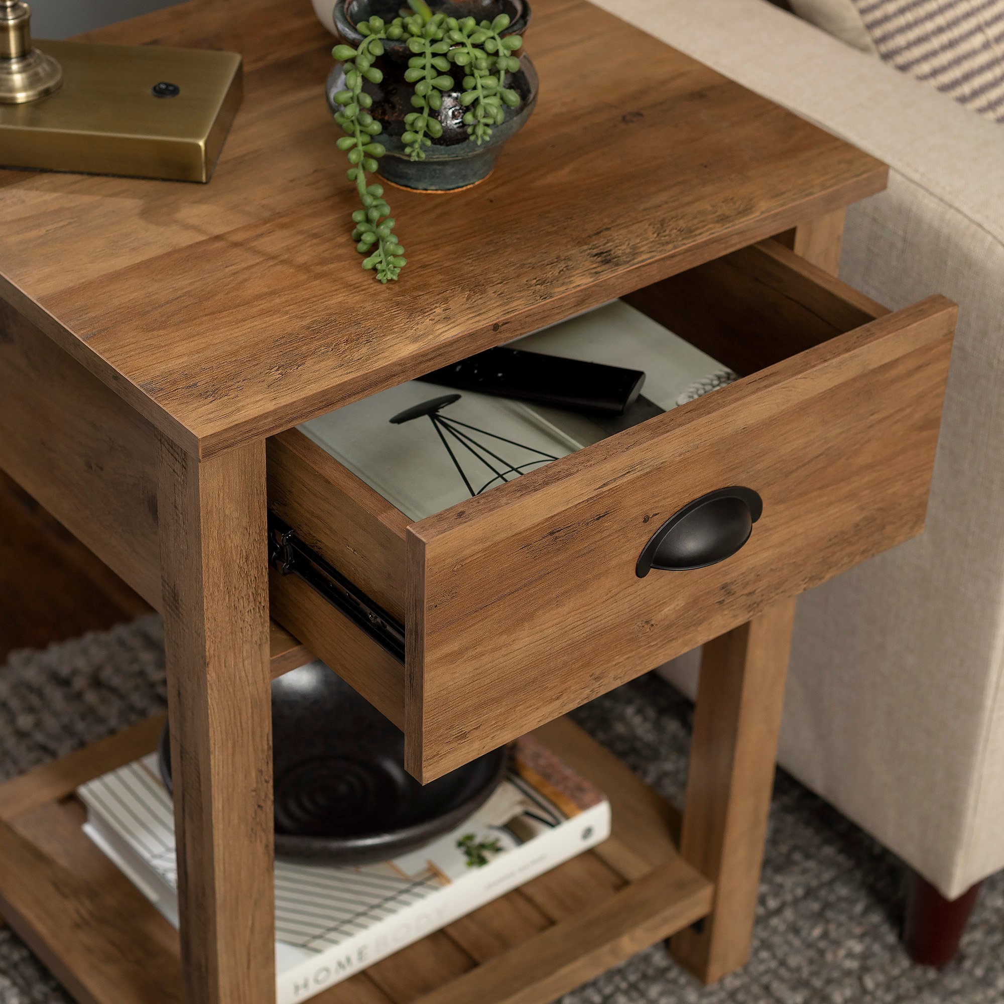 AF18CYSTRO Reclaimed Barnwood Single Drawer Side Table - Country-2