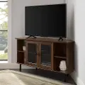 W48CLCR2DDW Dark Walnut 48 Inch Simple Glass Door Corner TV Stand - Walker Edison