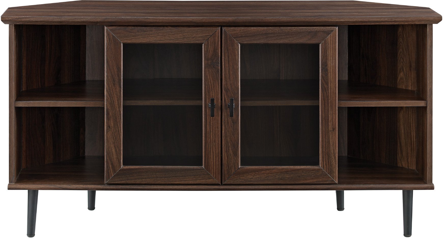 W48CLCR2DDW Dark Walnut 48 Inch Simple Glass Door Corner TV Stand-2