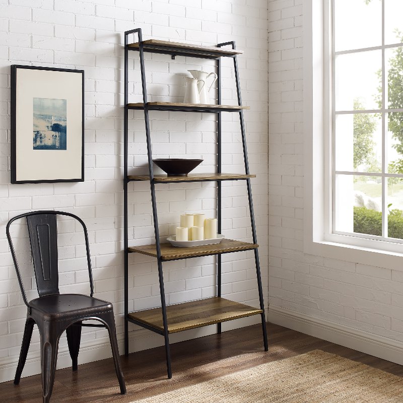 Reclaimed Barnwood 72 Inch Industrial Modern Ladder Bookcase