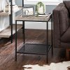 Gray Wash 18 Inch Square Tray Side Table with Mesh Metal Shelf - Emma
