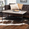 Gray Wash 42 Inch Square Tray Coffee Table with Mesh Metal Shelf - Emma