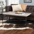 AF42EMICTGW Gray Wash 42 Inch Square Tray Coffee Table with Mesh Metal Shelf - Emma