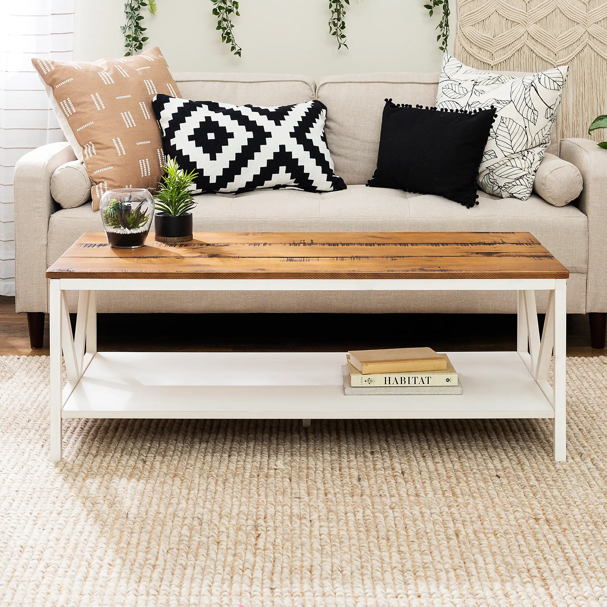 AF48NATCTWWR White Wash and Natural Wood Distressed Farmhouse Coffee Table - Natalee-1