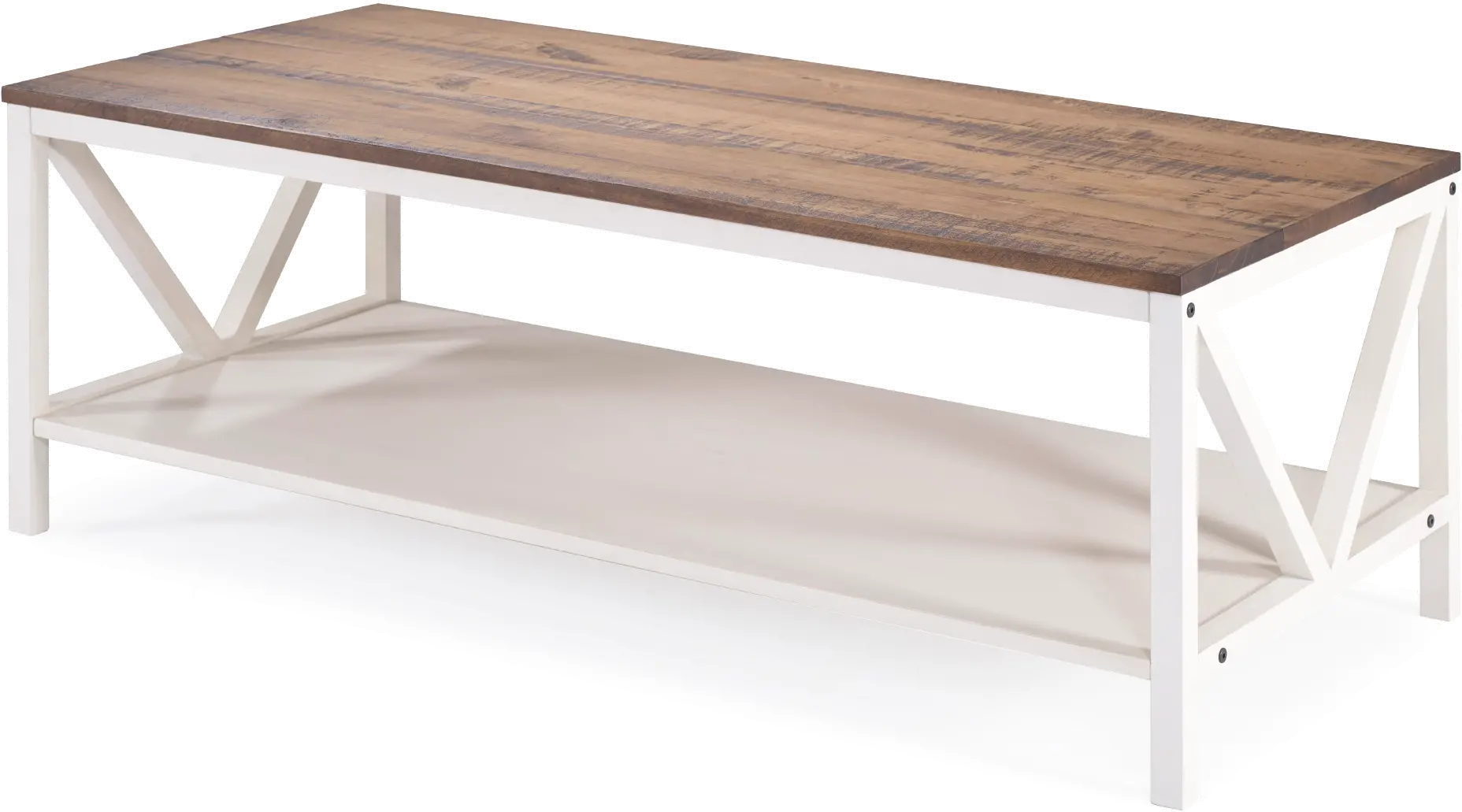 AF48NATCTWWR White Wash and Natural Wood Distressed Farmhouse Coffee Table - Natalee-3