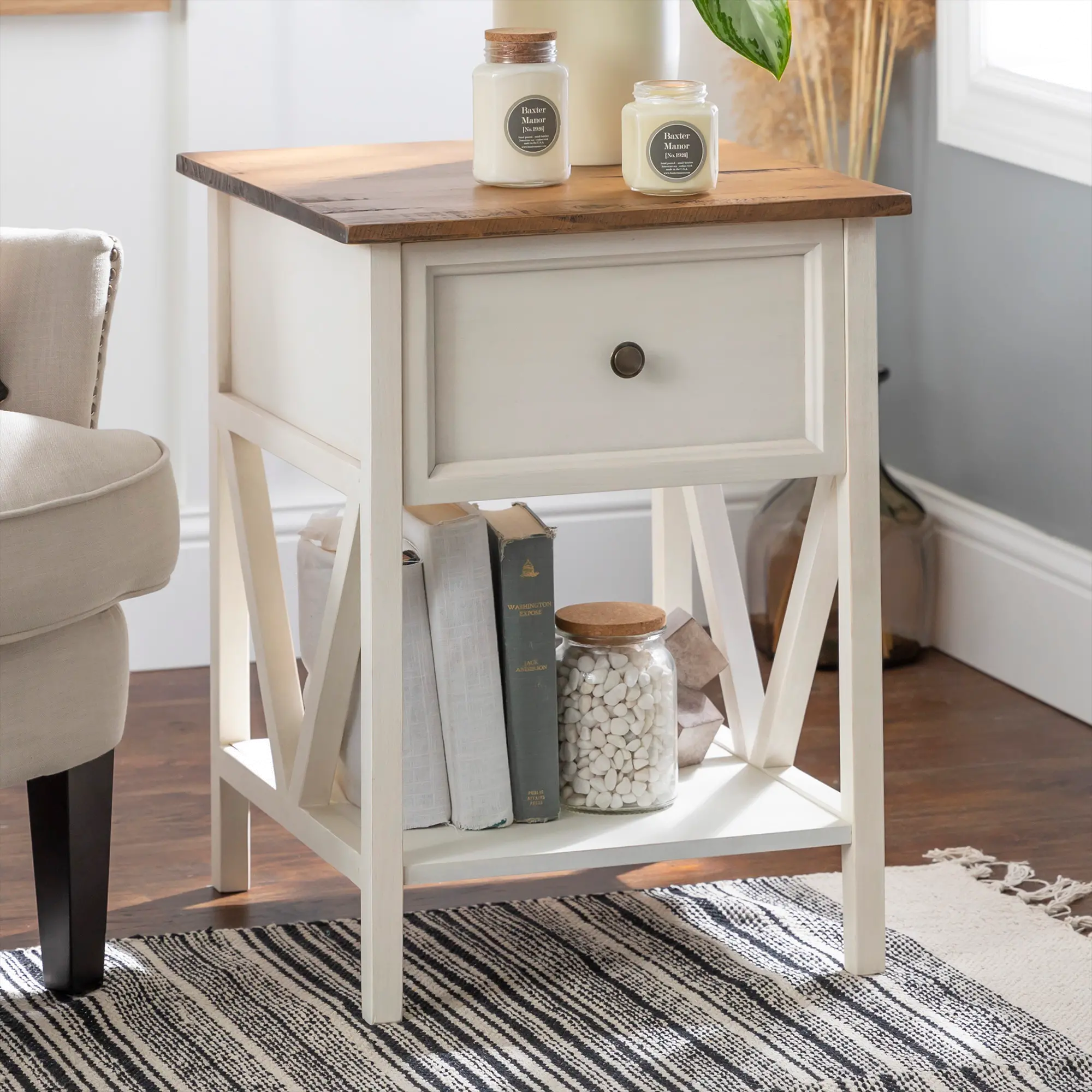 AF19NATSTWWR White Wash and Natural Wood Side Table - Natalee-1