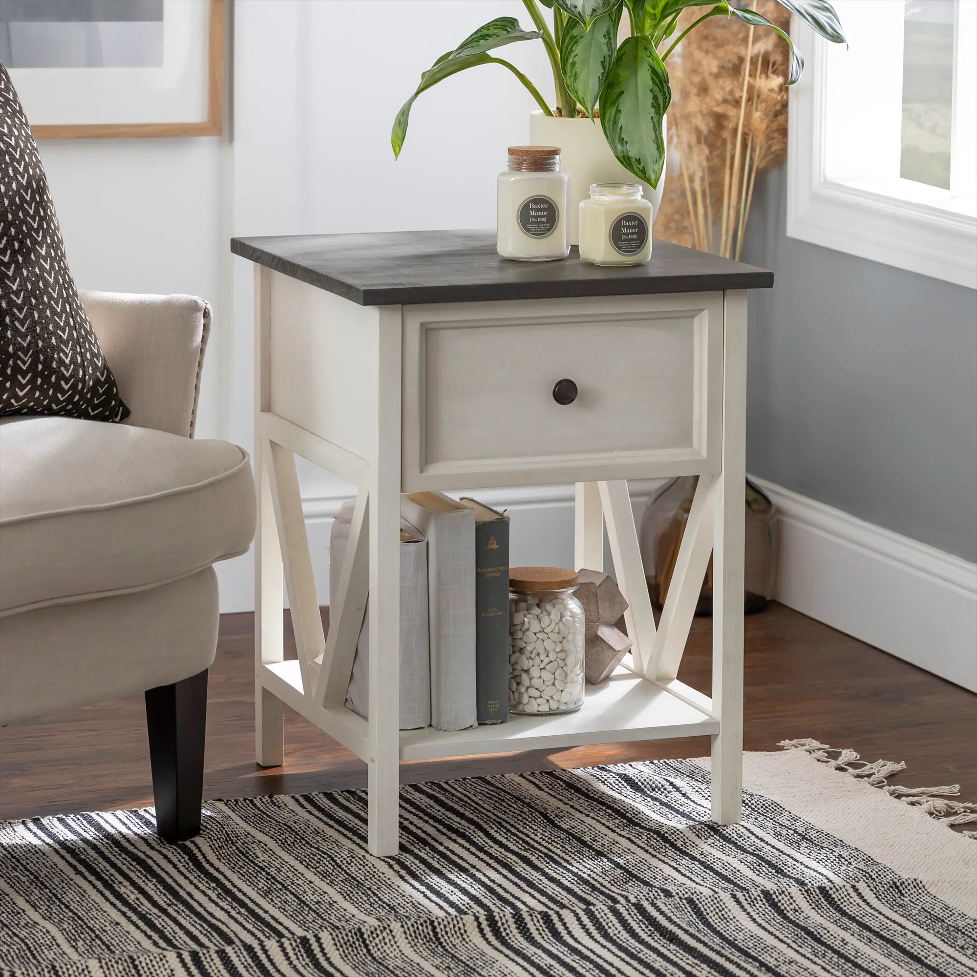 AF19NATSTWWG White Wash and Gray Side Table - Natalee-1