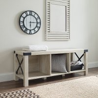 White Oak 48 Inch Farmhouse Wood & Metal Entry Bench - Metal X