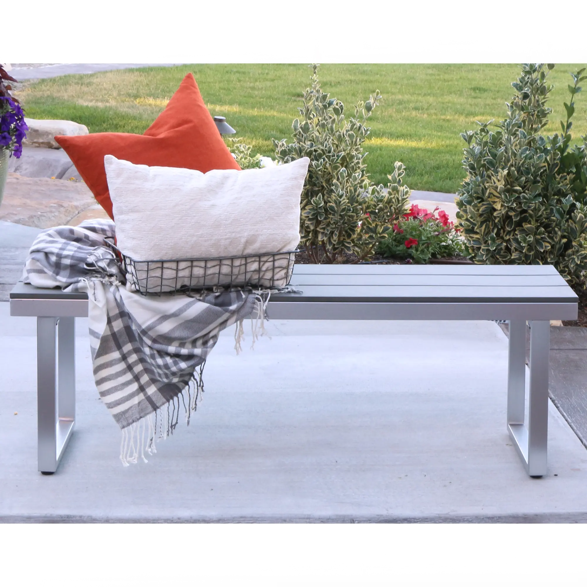 OAW4BSGY Gray 50 Inch Aluminum Patio Outdoor Dining Bench-1