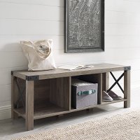 Gray Farmhouse Entry Bench - Metal X