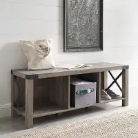 B48MXEBGW Metal X Rustic Gray Wash Entry Bench