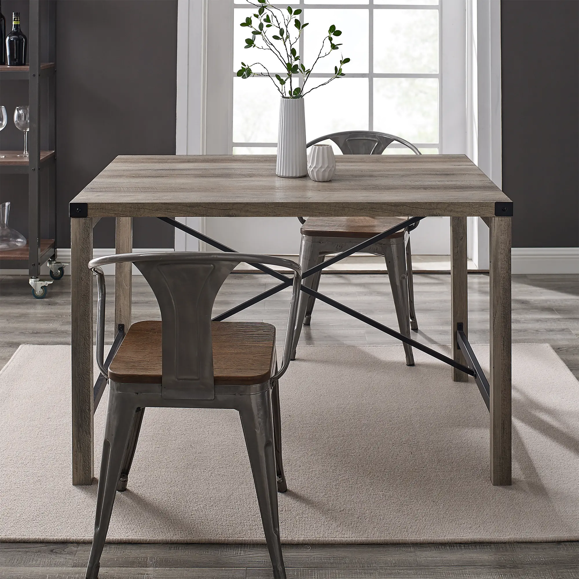 TW48MWGW Metal X Rustic Gray Wash Dining Table-1