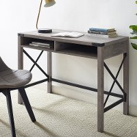 Gray 42 Inch Farmhouse Metal & Wood Desk - Metal X
