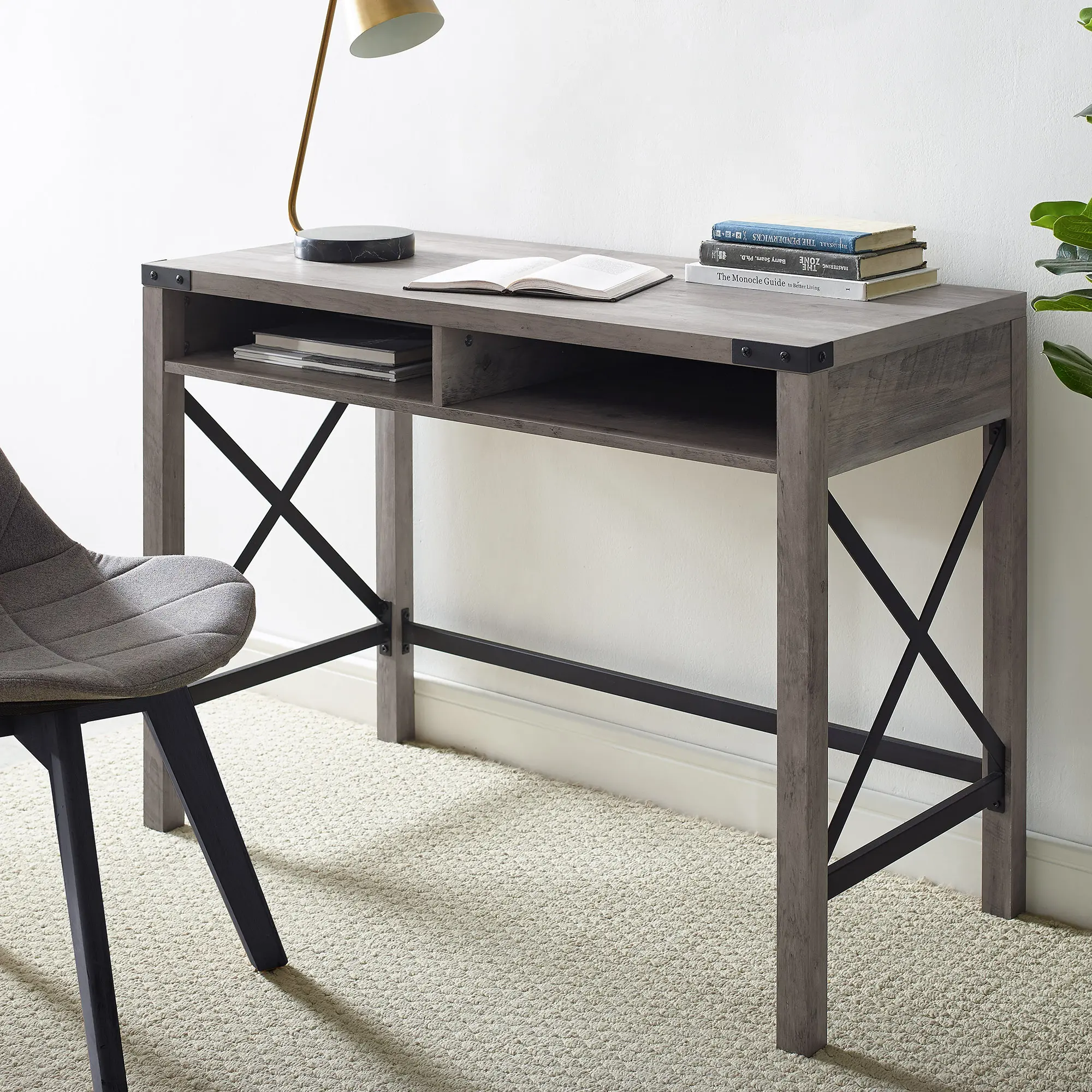 D42MXGW Metal X Gray Wash 42 Inch Farmhouse Desk-1