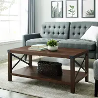 AF40MXCTDW Metal X Rustic Dark Walnut Wood Coffee Table