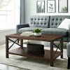 Rustic Dark Walnut Wood Coffee Table - Metal X