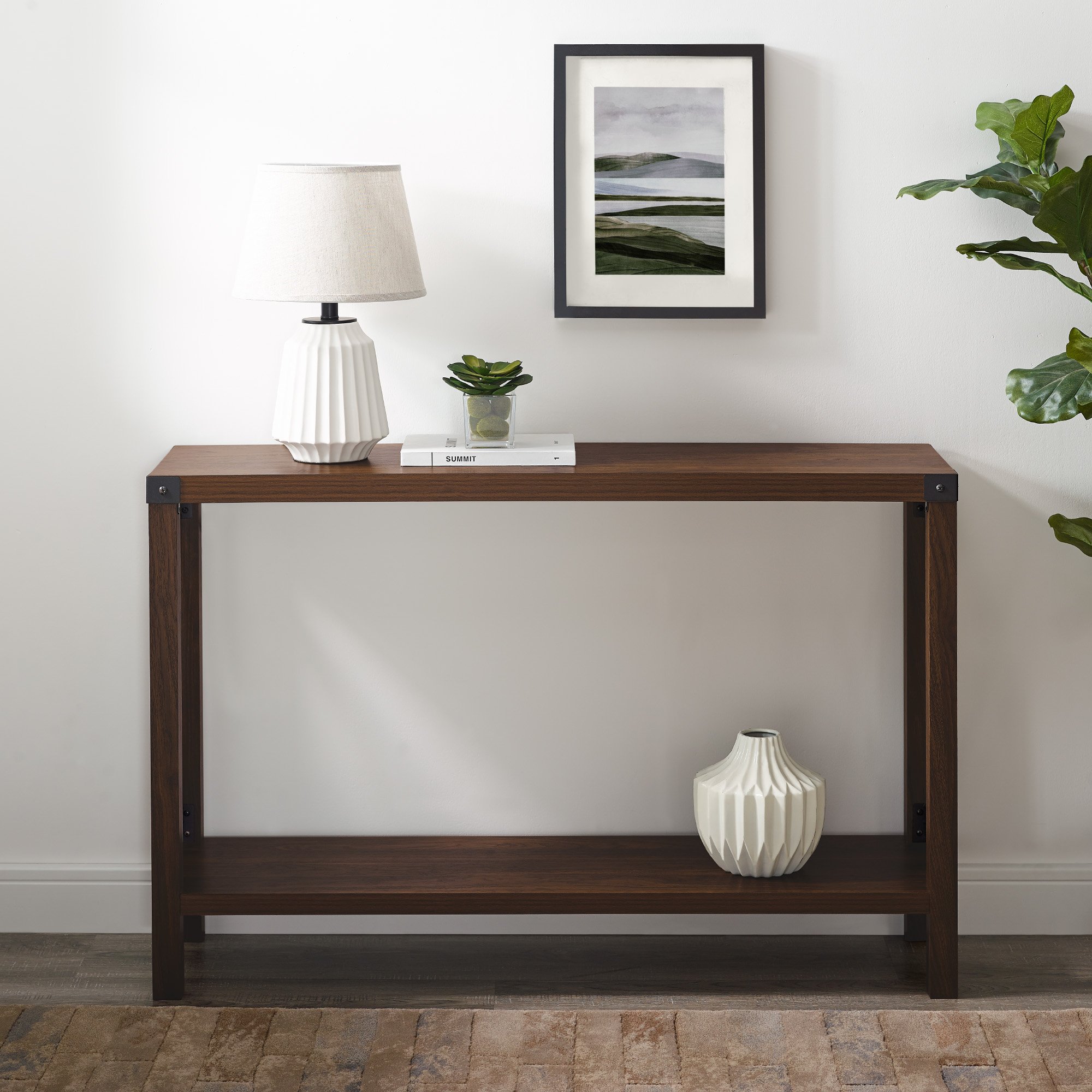 AF46MXETDW Metal X Dark Walnut 46 Inch Rustic Entryway Table-1