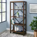 BS64MXDW Metal X Dark Walnut 64 Inch Bookcase - Walker Edison