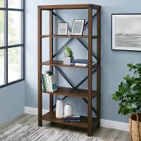 BS64MXDW Metal X Dark Walnut 64 Inch Bookcase