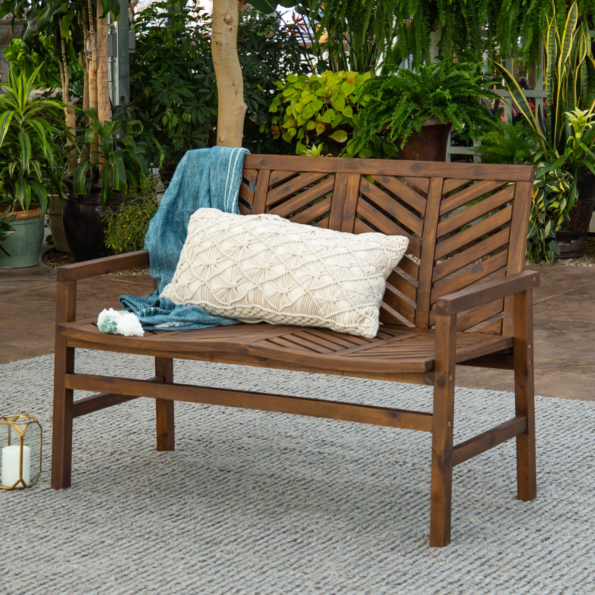 OW48VINLSDB Dark Brown 48 Inch Patio Wood Loveseat Bench - Vincent-1