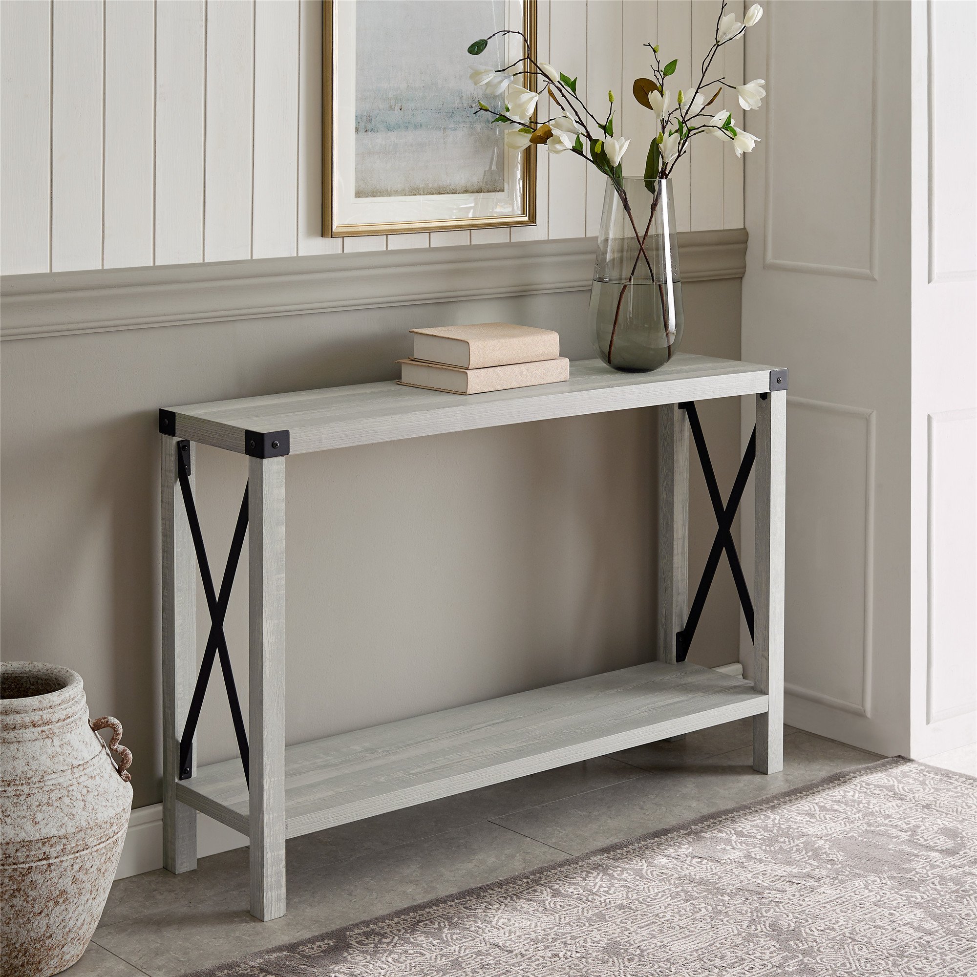 AF46MXETST Metal X Stone Gray 46 Inch Rustic Entryway Table-1