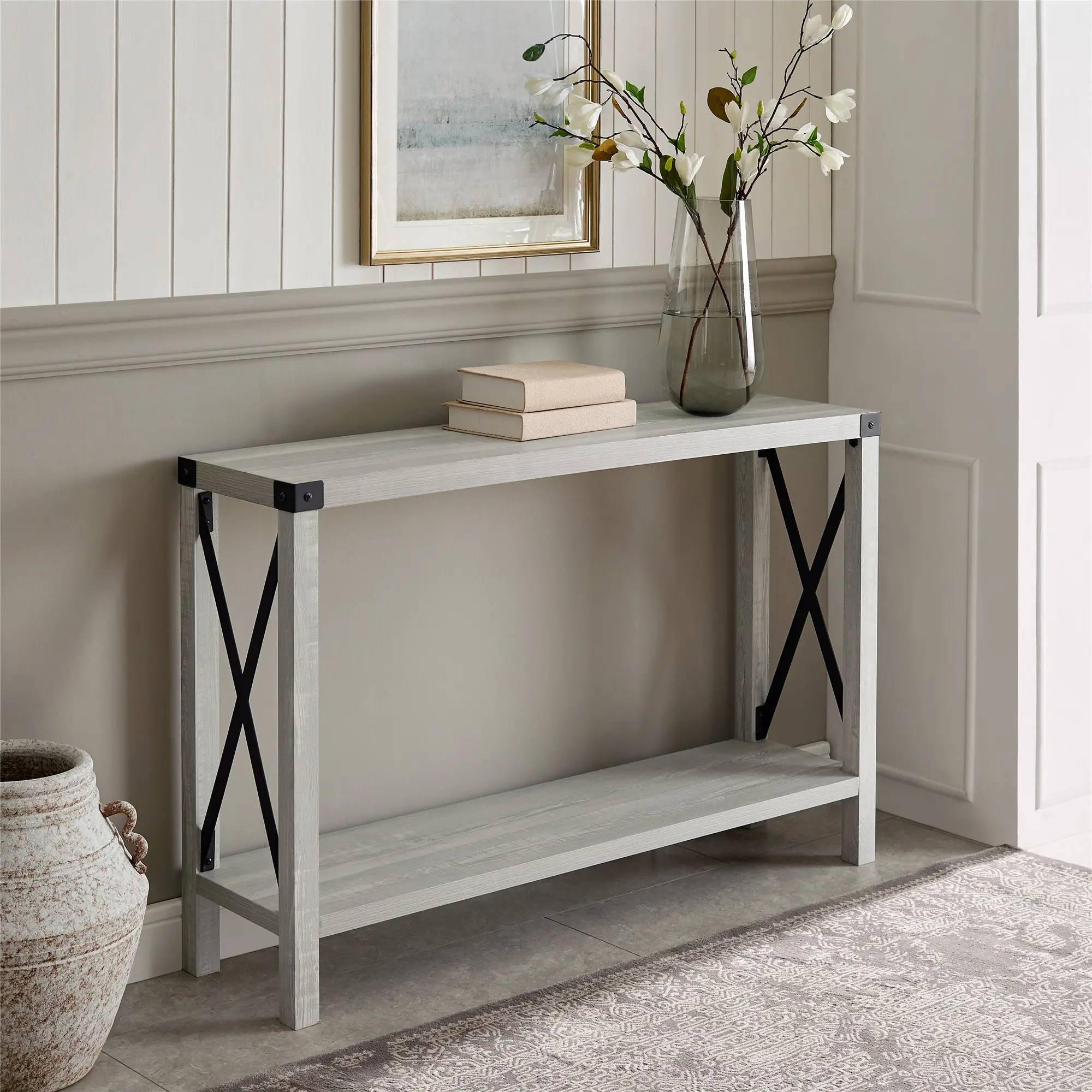 AF46MXETST Metal X Stone Gray 46 Inch Rustic Entryway Table-1