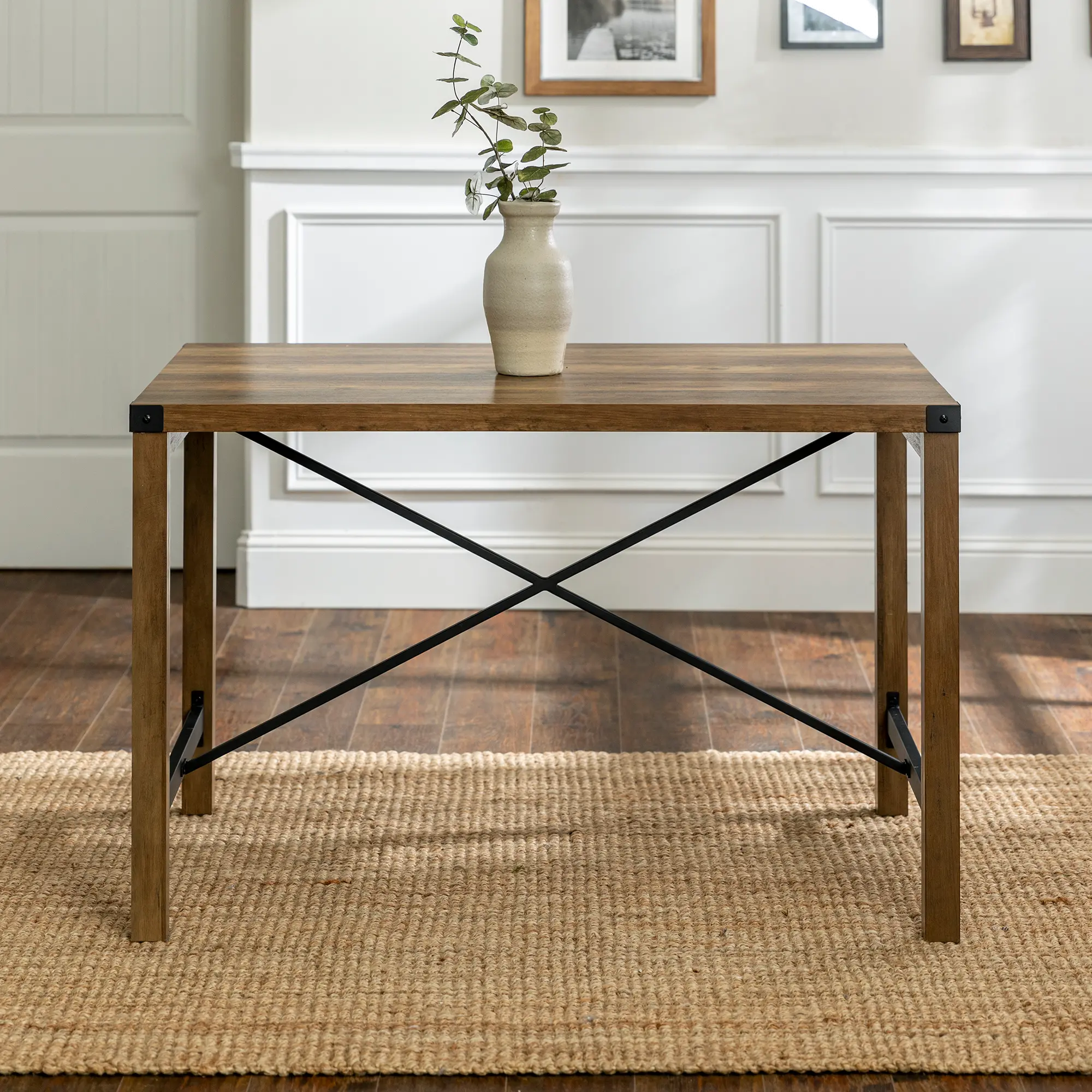 TW48MWRO Metal X Rustic Oak Wood Dining Table-1