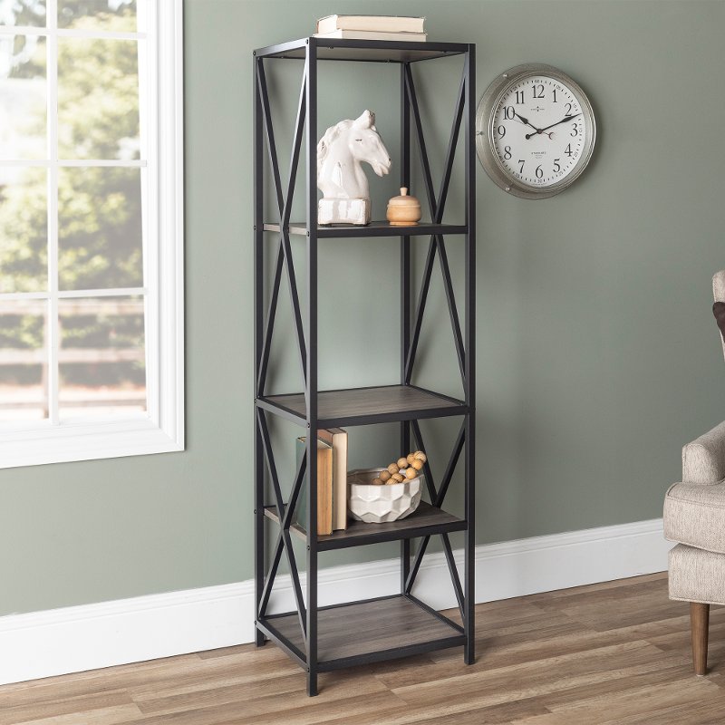 Slate Gray 61 Inch Metal Wood Bookcase, Slate Wall Shelves